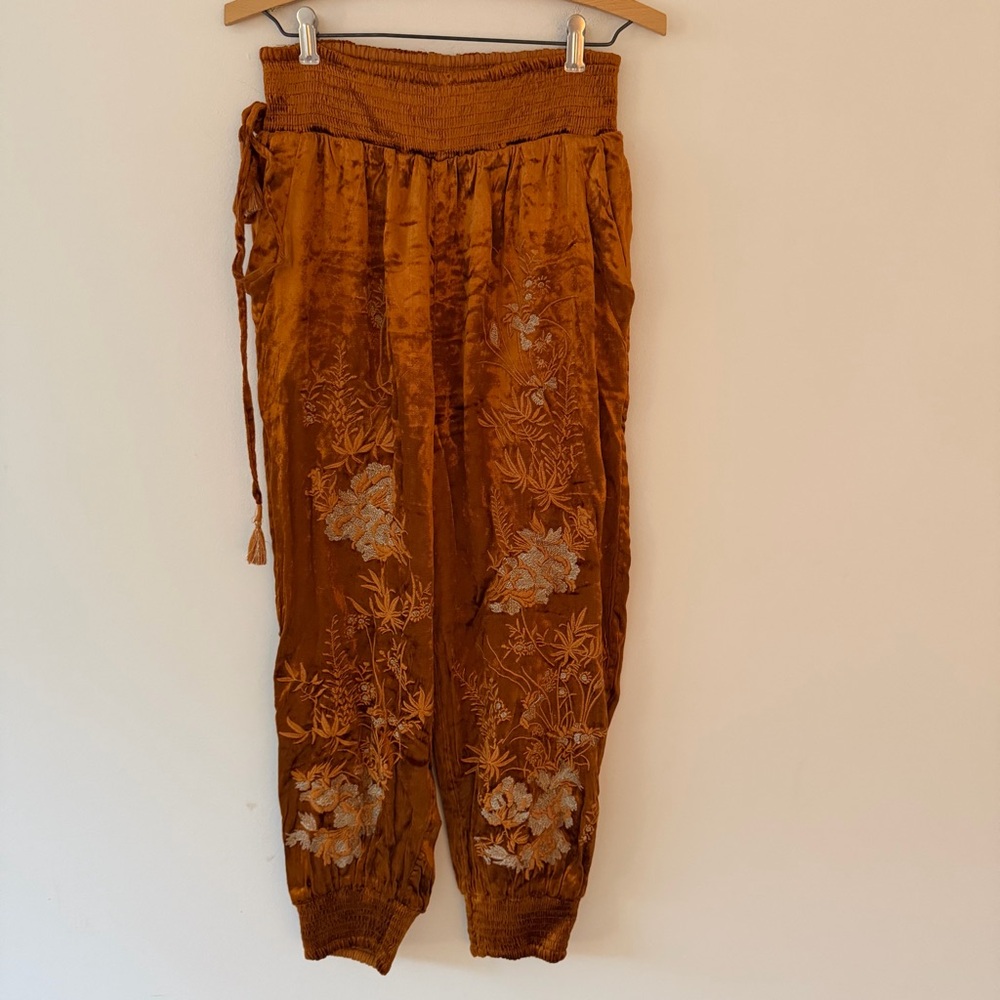 HTF Anthropologie Rosie Embroidered Velvet Joggers